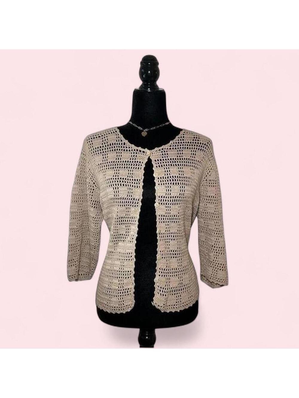 Northern Reflections Cream Tan Crochet Cardigan Size Large